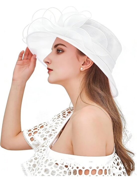 Elegant Organza Wide Brim Fascinator Hat for Weddings, Tea Parties & Derby main image 4